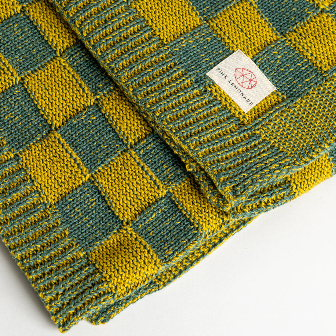 Checkered Green Organic Cotton Knit Throw Blanket