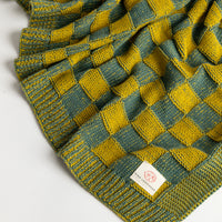 Checkered Green Organic Cotton Knit Throw Blanket