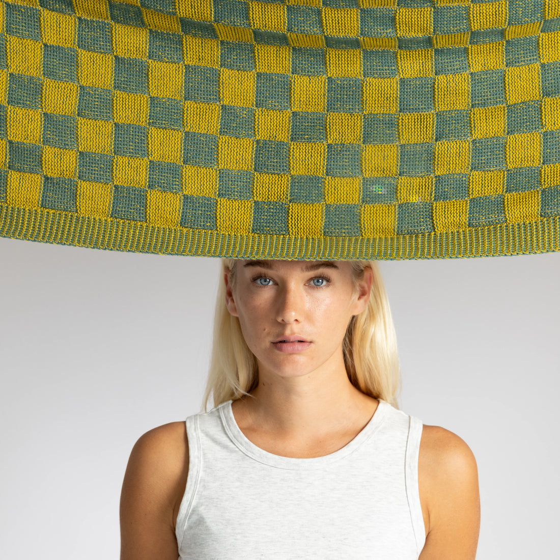 Checkered Green Organic Cotton Knit Throw Blanket