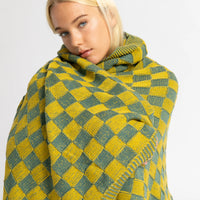 Checkered Green Organic Cotton Knit Throw Blanket