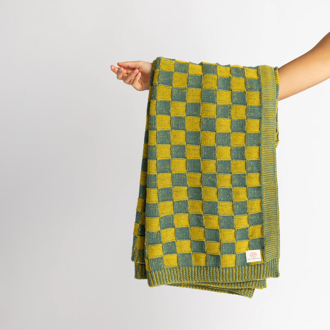Checkered Green Organic Cotton Knit Throw Blanket