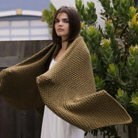Moss Chunky Green Organic Cotton Knit Throw Blanket