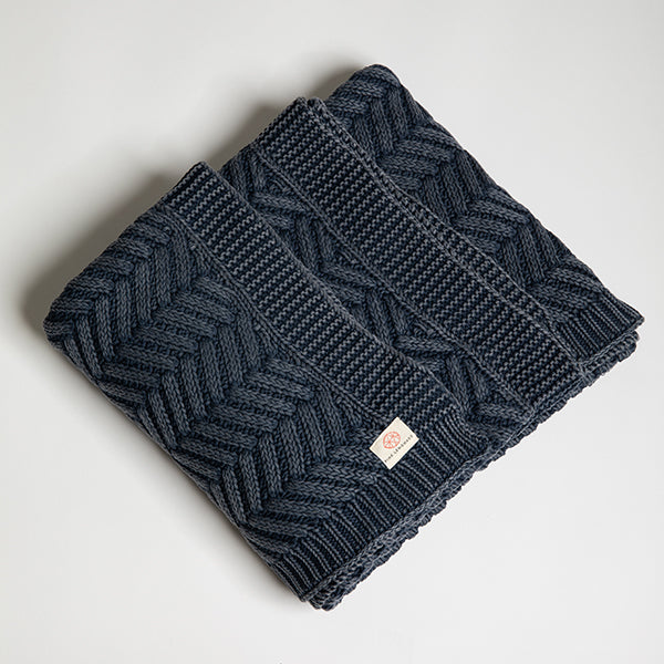 Washed Chevron Organic Cotton Knit Throw Blanket