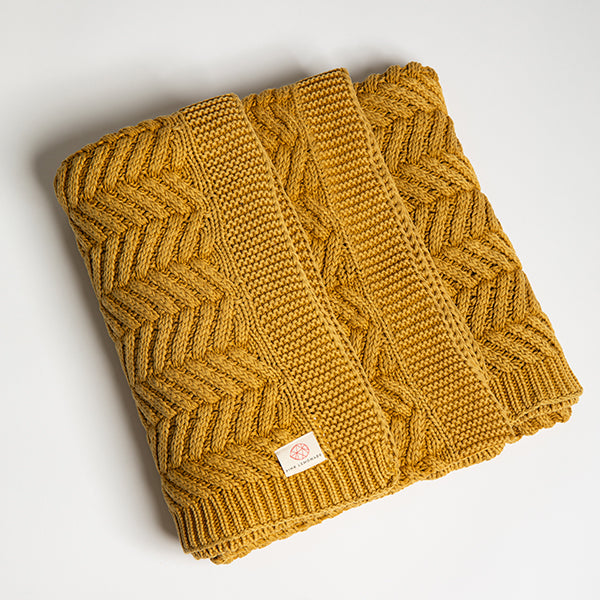 Washed Chevron Organic Cotton Knit Throw Blanket