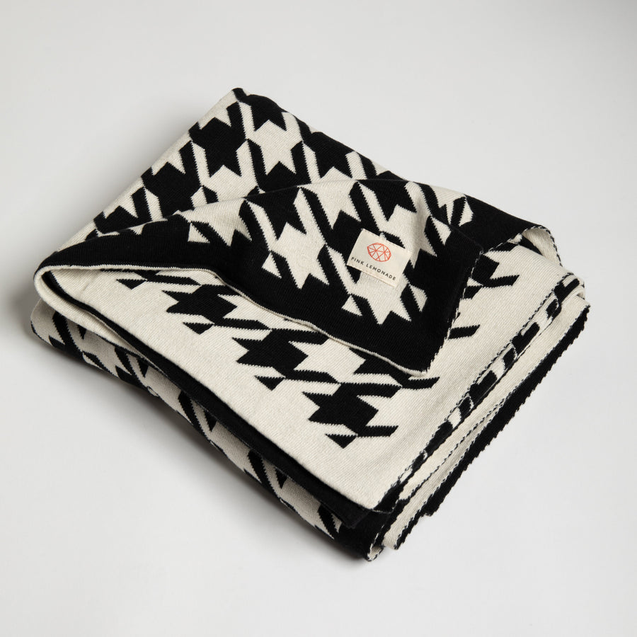Houndstooth Organic Cotton Throw Blanket - Black/Natural