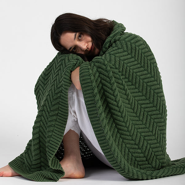 Washed Chevron Organic Cotton Knit Throw Blanket