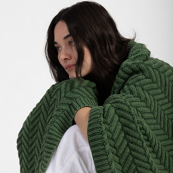 Washed Chevron Organic Cotton Knit Throw Blanket