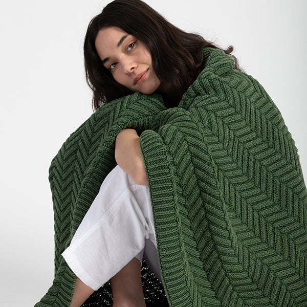 Washed Chevron Organic Cotton Knit Throw Blanket