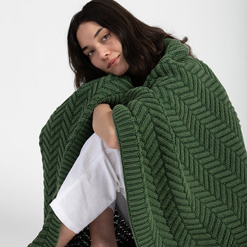 Washed Chevron Organic Cotton Knit Throw Blanket