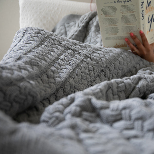 Double Cable Organic Cotton Throw Blanket