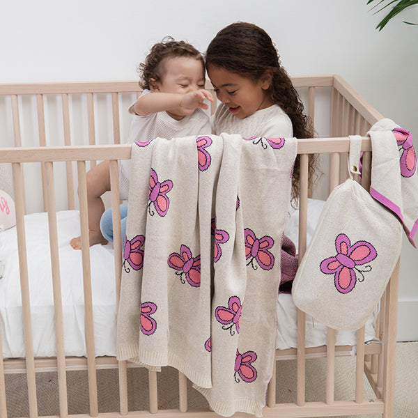 Butterfly Organic Cotton Baby Blanket and Burp Cloth Set