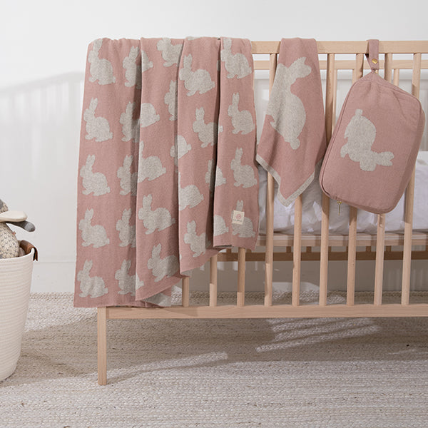 Bunny Organic Cotton Baby Blanket and Burp Cloth Set