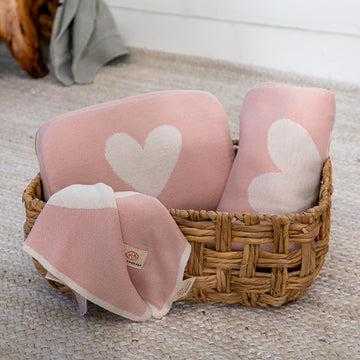 Heart Organic Cotton Baby Blanket and Burp Cloth Set