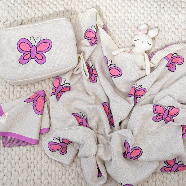 Butterfly Organic Cotton Baby Blanket and Burp Cloth Set