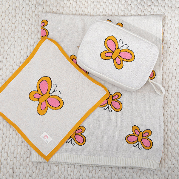 Butterfly Organic Cotton Baby Blanket and Burp Cloth Set