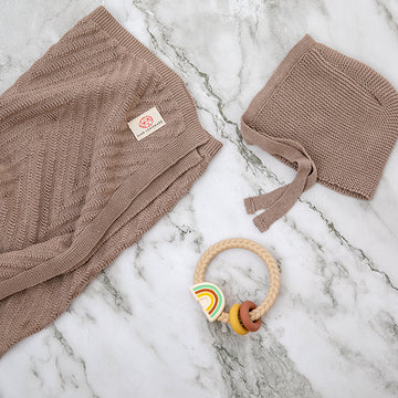 Panache Infant Baby Blanket Bonnet Set - Stone