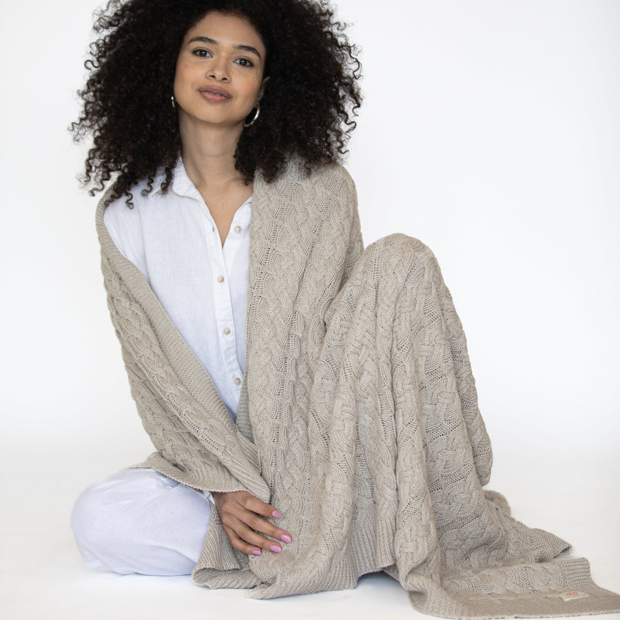 Double Cable Organic Cotton Throw Blanket