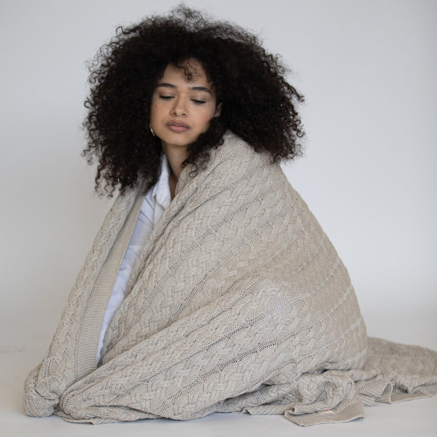Double Cable Organic Cotton Throw Blanket