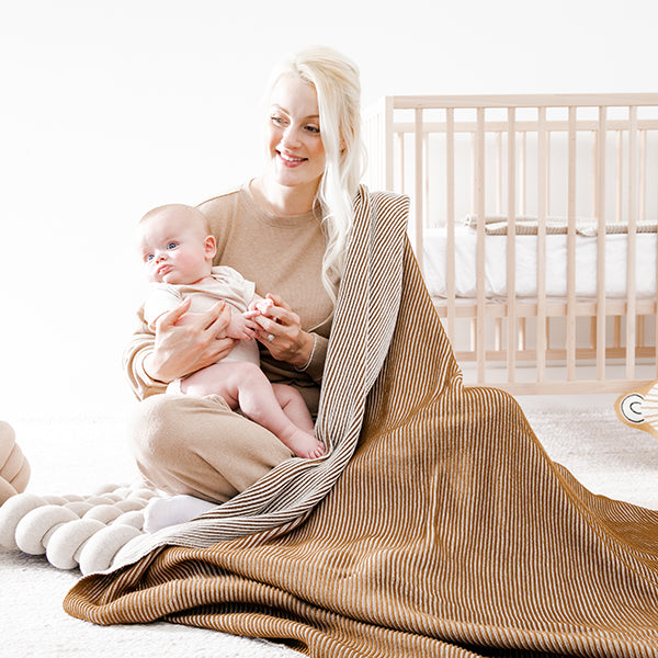 Ribbed Organic Cotton Knit Throw Blanket