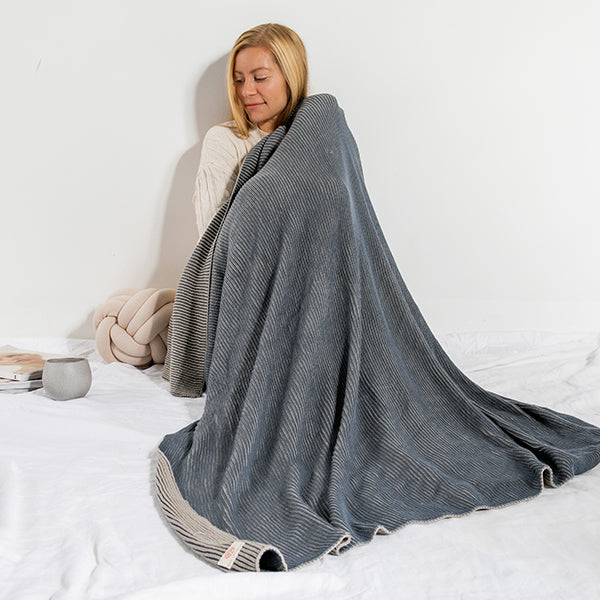 Ribbed Organic Cotton Knit Throw Blanket
