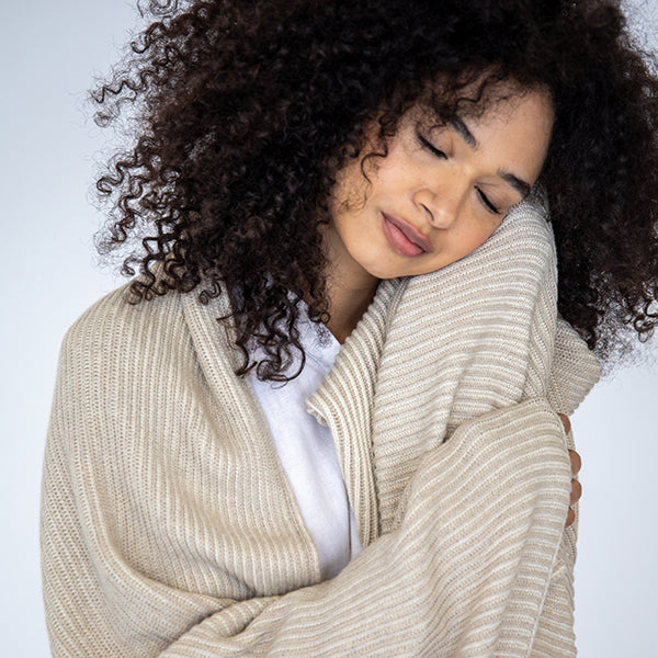 Ribbed Organic Cotton Knit Throw Blanket