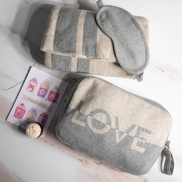 Dual Love Organic Cotton Travel Blanket and Eye Mask Set