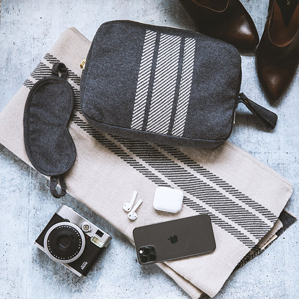 Stripe Organic Cotton Travel Blanket and Eye Mask Set