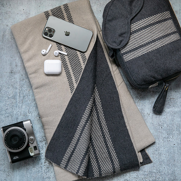 Stripe Organic Cotton Travel Blanket and Eye Mask Set