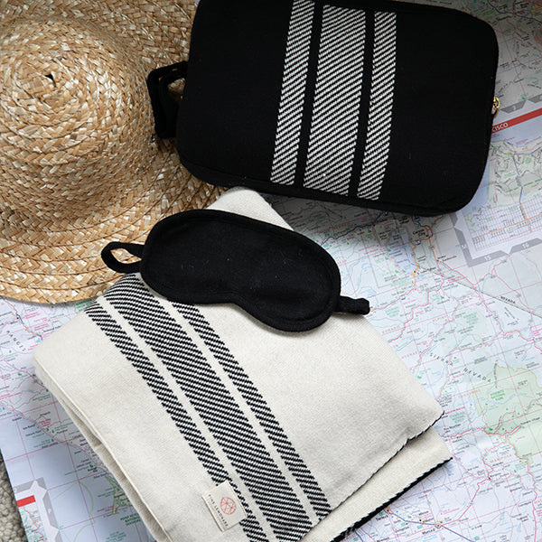 Stripe Organic Cotton Travel Blanket and Eye Mask Set