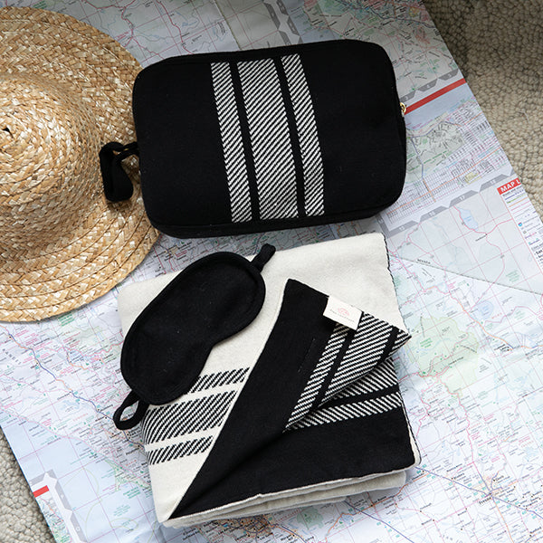Stripe Organic Cotton Travel Blanket and Eye Mask Set