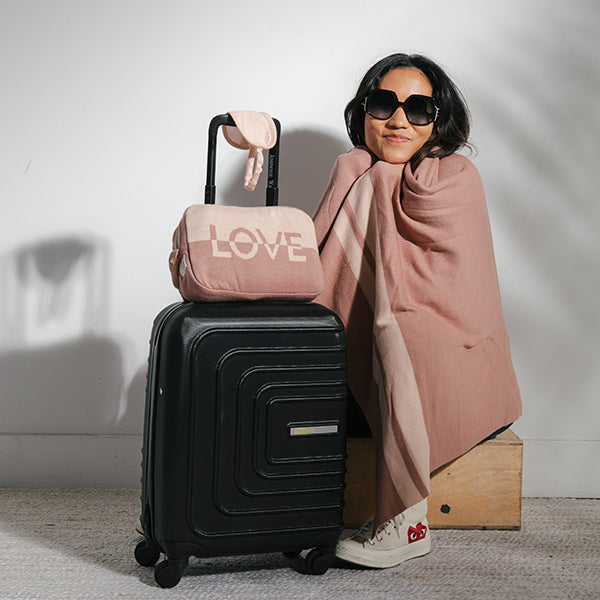 Dual Love Organic Cotton Travel Blanket and Eye Mask Set