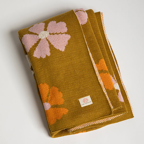 Flower Organic Cotton Knit Throw Blanket