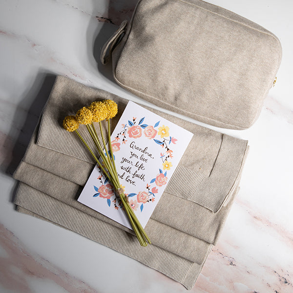 Reversible Solid Organic Cotton Travel Blanket and Eye Mask Set - Linen/Black
