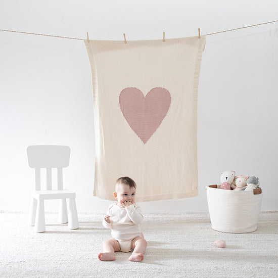 Baby Love Organic Cotton Baby Blanket soft breathable organic cotton knit blanket with heart design for cozy baby snuggles and nursery comfort
