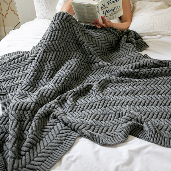 Washed Chevron Organic Cotton Knit Throw Blanket