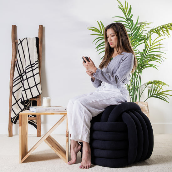 Knotted Pouf Large Black for cozy spring living spaces
