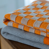 Checkered Orange Organic Cotton Knit Throw Blanket