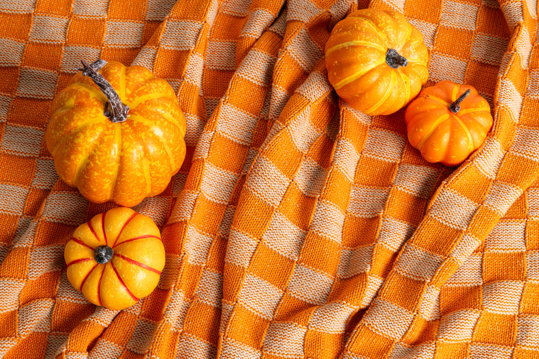 Checkered Orange Organic Cotton Knit Throw Blanket