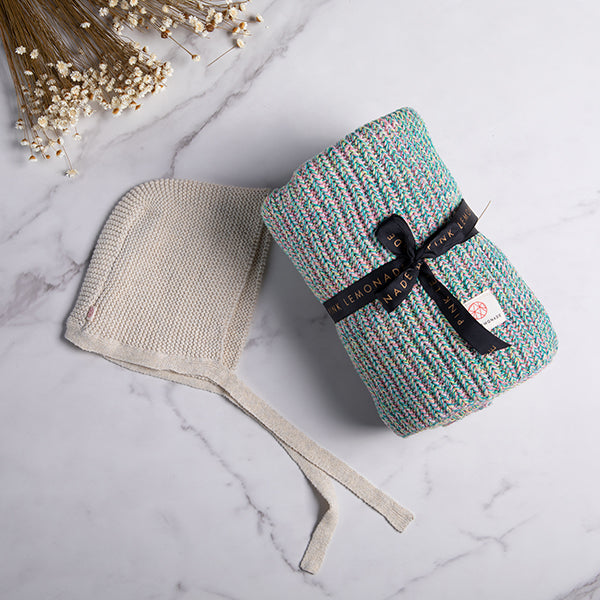 Unicorn Organic Cotton Baby Blanket and Bonnet Set