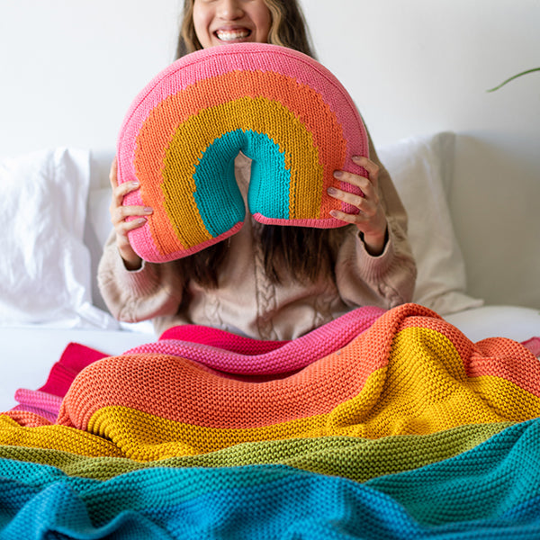 Rainbow Love Organic Cotton Knit Throw Blanket