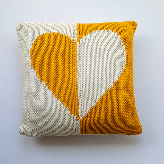 Dual Hearts Organic Cotton Cushion soft knitted organic cotton cushion with dual heart design for layered bed styling