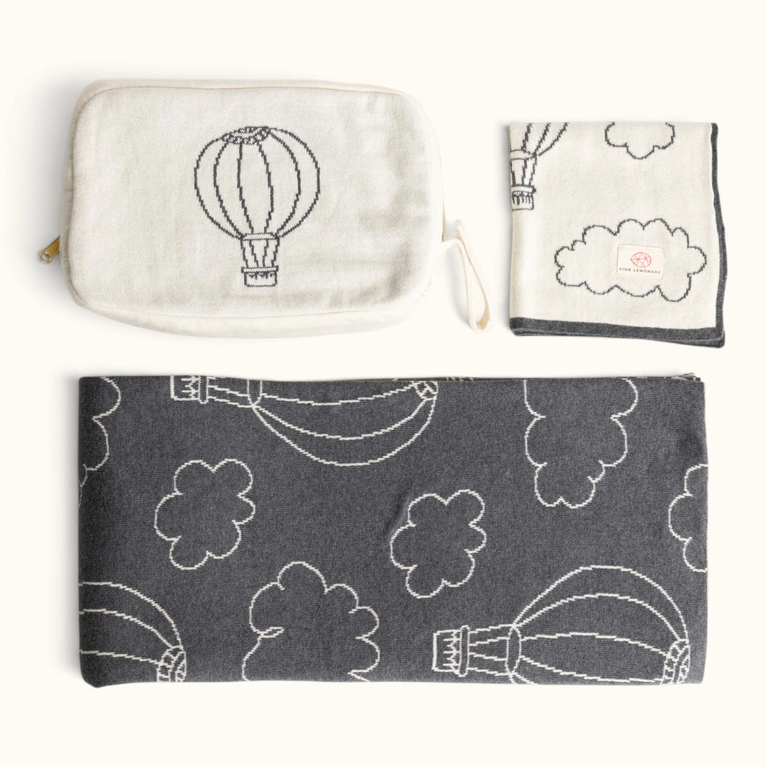 Hot Air Balloon Gray Organic Cotton Baby Gift Set