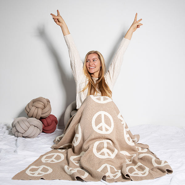 Thick Thin Peace Organic Cotton Knit Throw Blanket