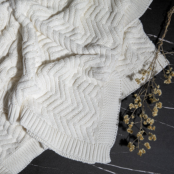Washed Chevron Organic Cotton Knit Throw Blanket