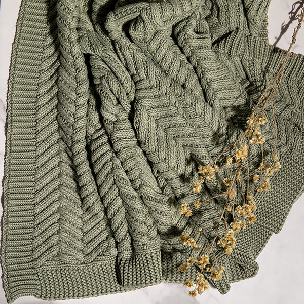 Washed Chevron Organic Cotton Knit Throw Blanket