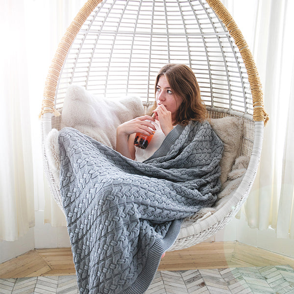 Double Cable Organic Cotton Throw Blanket
