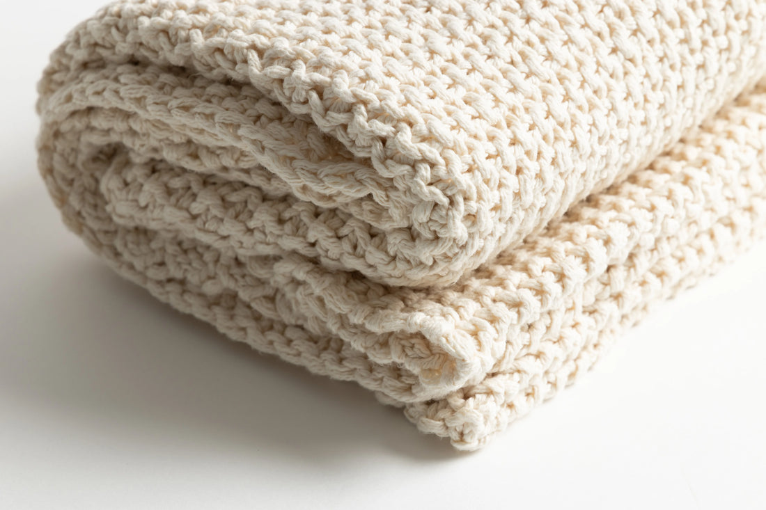 Moss Chunky Cream Organic Cotton Knit Throw Blanket