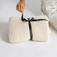 Moss Chunky Cream Organic Cotton Knit Throw Blanket