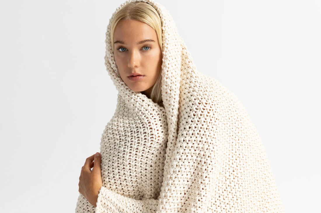 Moss Chunky Cream Organic Cotton Knit Throw Blanket