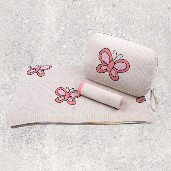 Butterfly Organic Cotton Baby Blanket and Burp Cloth Set
